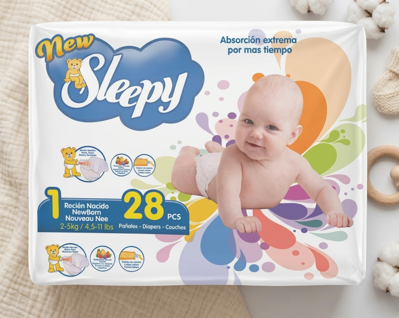 Descripción del Producto: Pañales New Sleepy – Talla 1 (Recién Nacido) 28 PCS