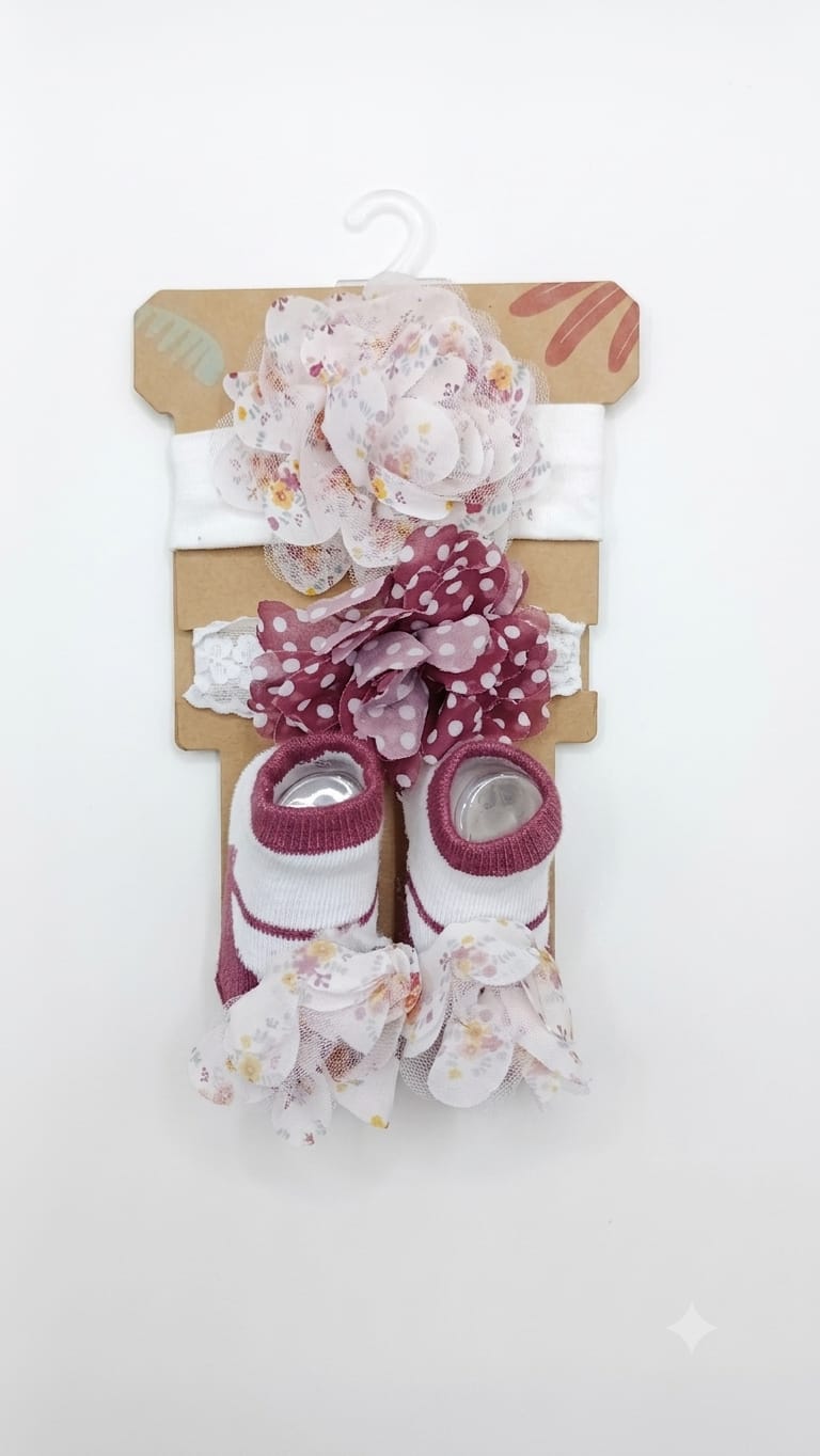 Set de accesorios para bebé – Medias y cintillos con flores