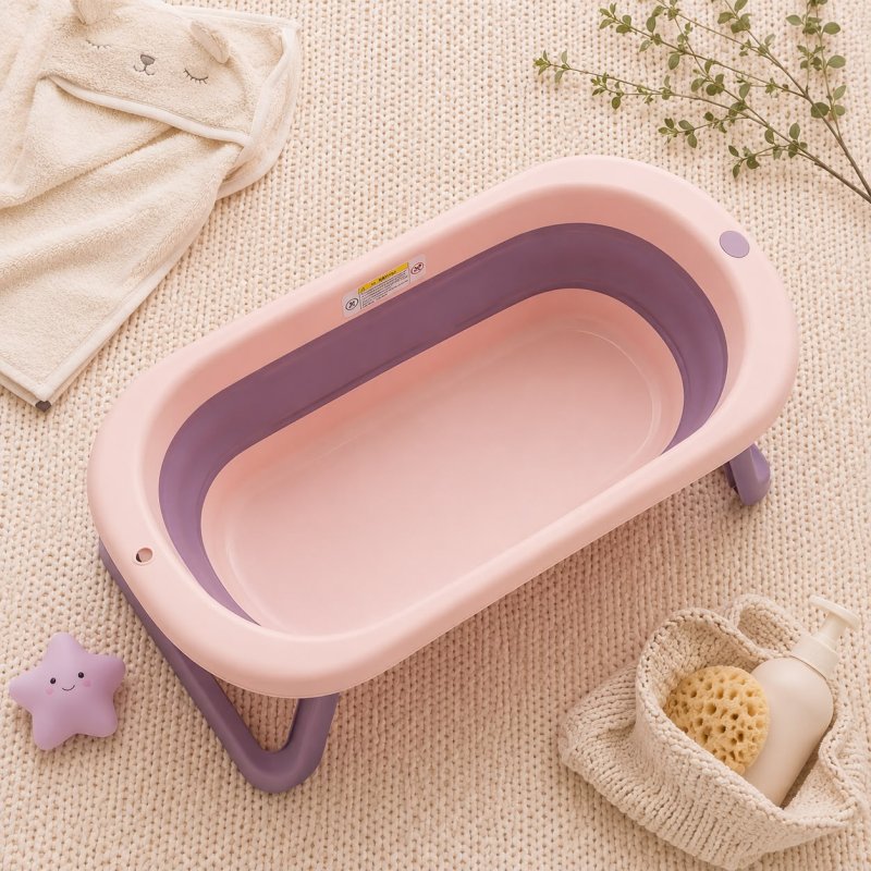 BAÑERA PLEGABLE CON BASE ROSADA