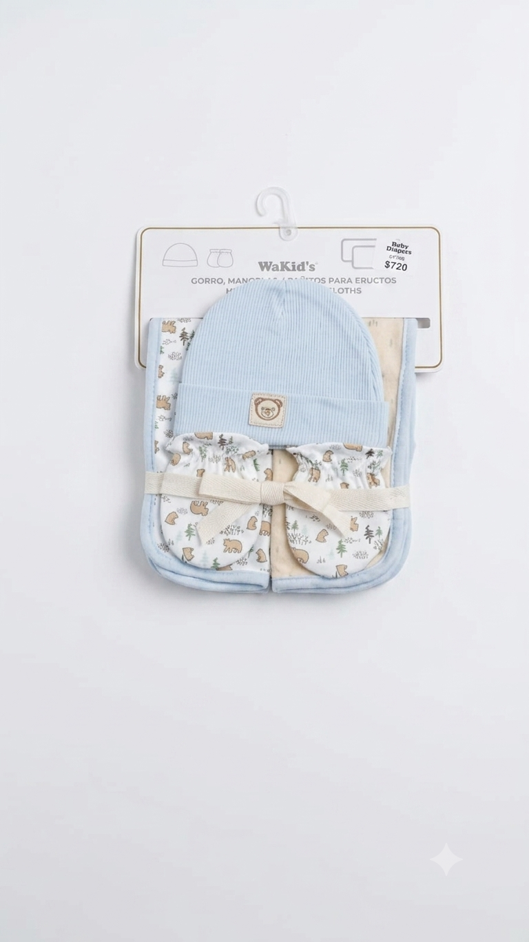 SET GORRO , PUÑITO Y PAÑO DE ERUCTO PARA BEBE