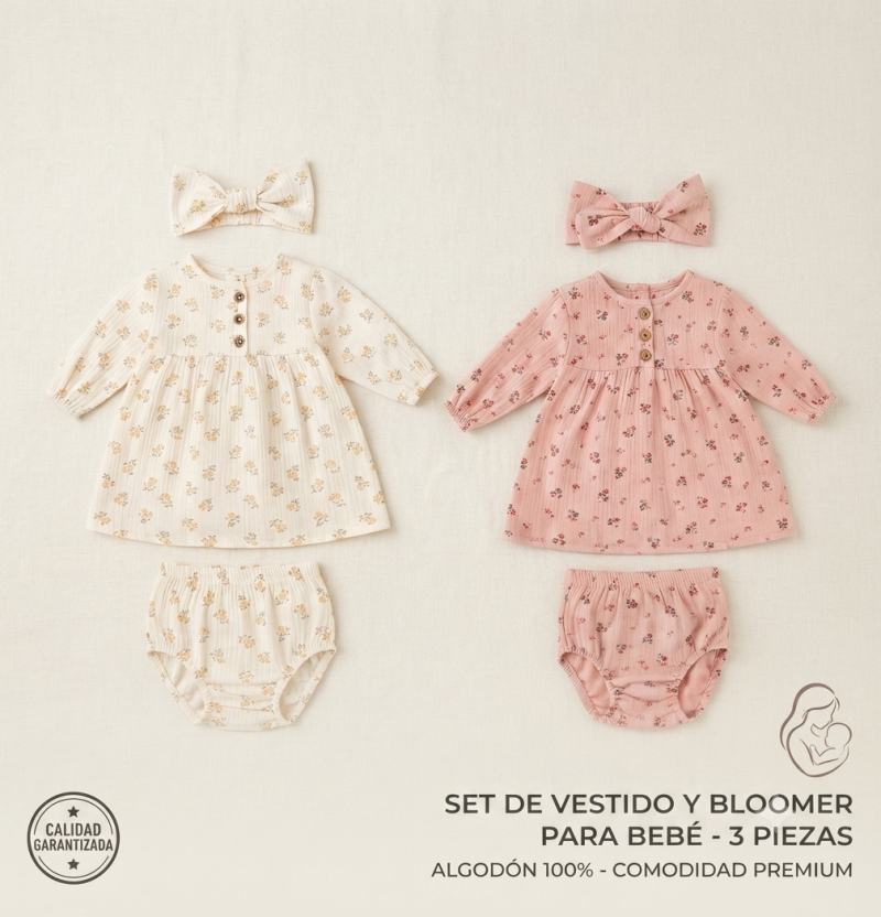 CONJUNTO VESTIDO PARA BEBE 3 PZS