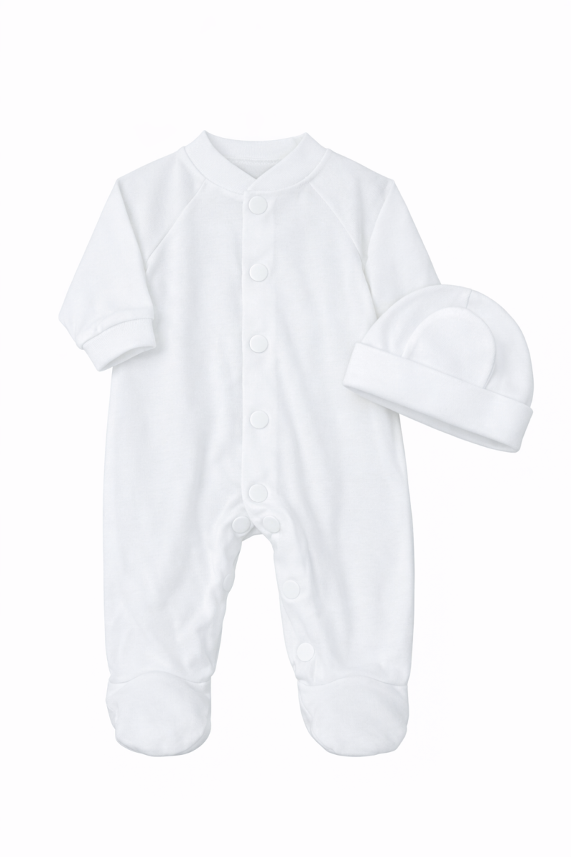 conjunto de ropa blanca para bebé (enterizo + gorrito),