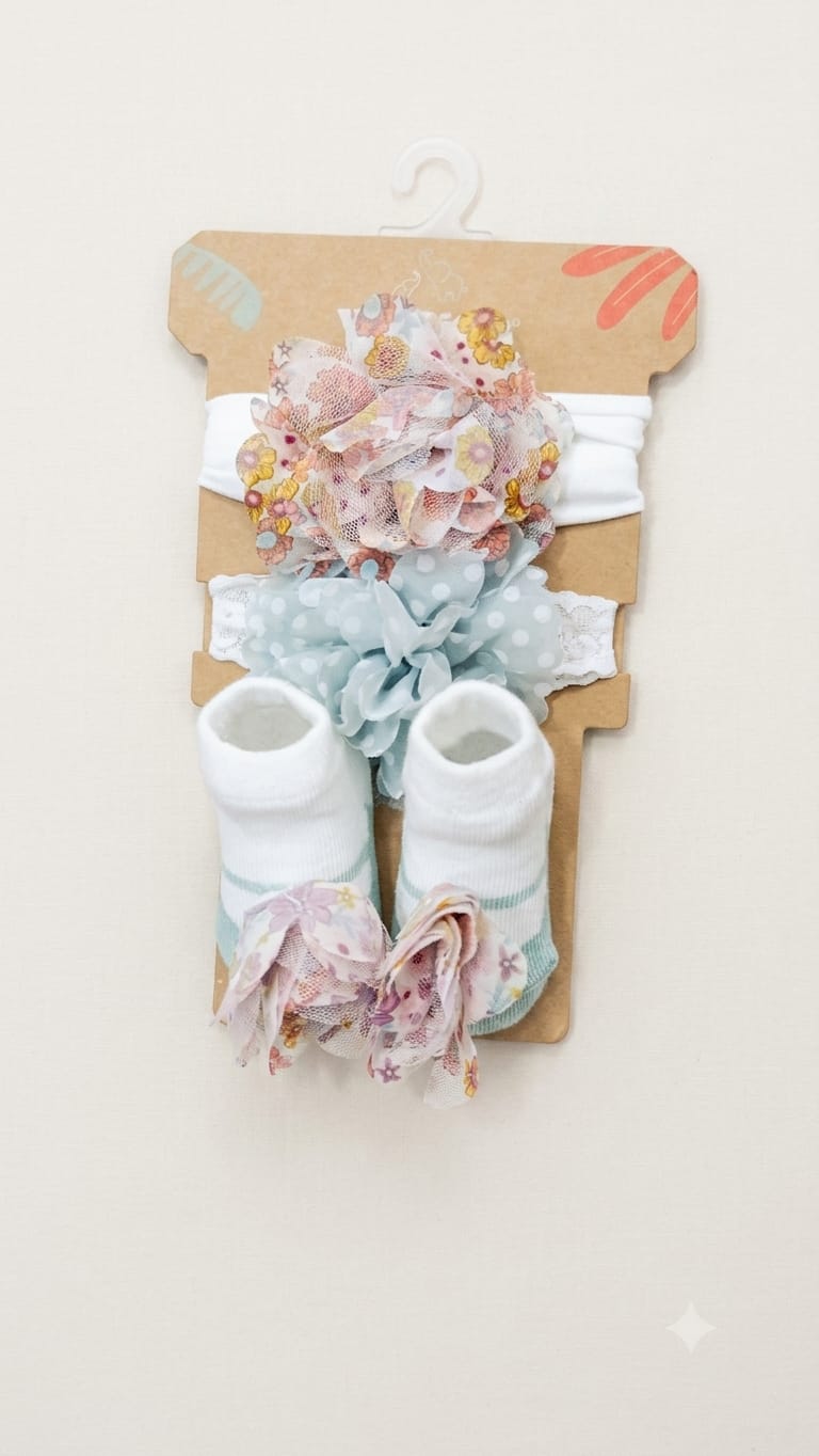 Set de accesorios para bebé – Medias y cintillos con flores